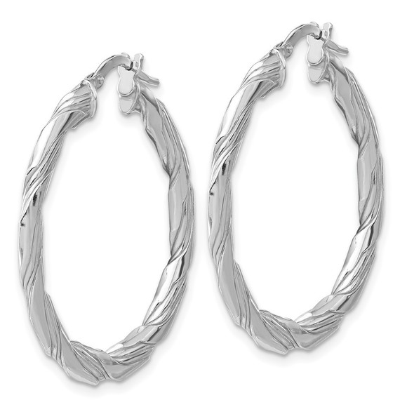 Sterling Silver RH-plated Polished and Textured Twisted Hoop Earrings - Picture 4 of 4